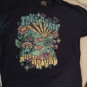 Take a Trip with Nature Adult Shirt - Black Vintage Inspired Hippy Mushroom XL